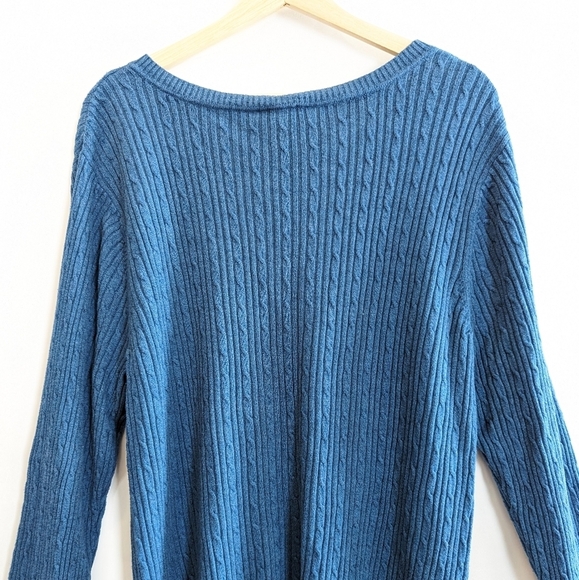 Lane Bryant V-Neck Cable Sweater 18/20 Blue Lightweight Knit - Picture 7 of 12